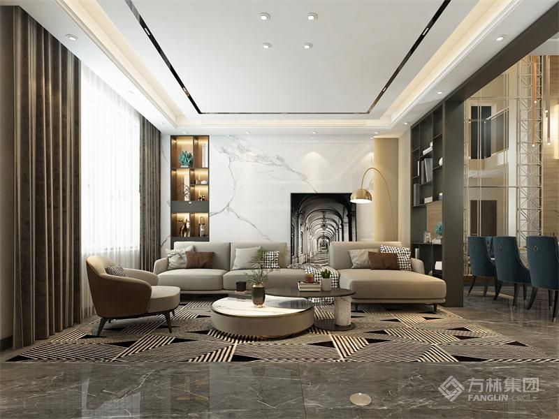 客厅细腻舒适的颜色搭配，精致的沙发 茶几，营造出低调奢华的氛围