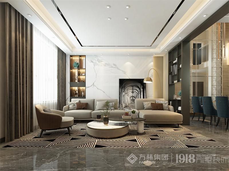 客厅细腻舒适的颜色搭配，精致的沙发 茶几，营造出低调奢华的氛围
