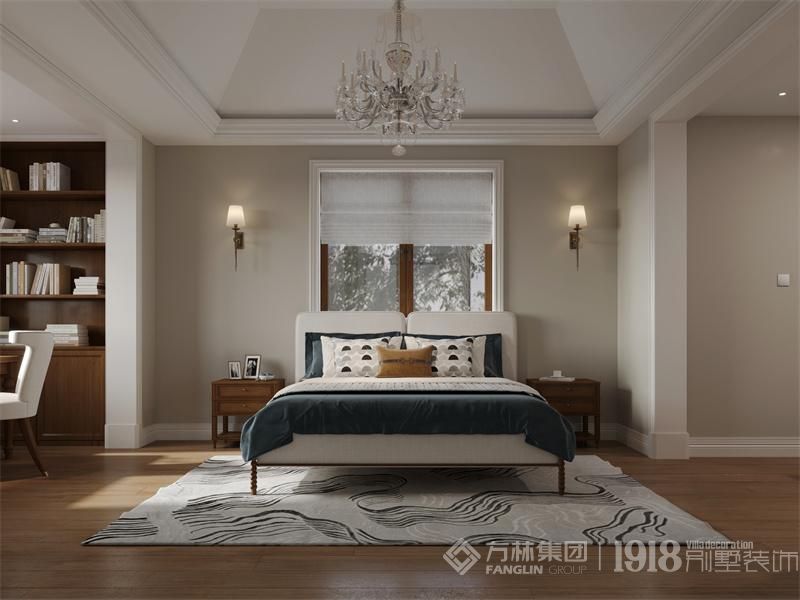 卧室区域通过外扩增加卧室的空间，提供更宽敞的居住环境。既保留了美式风格的特点，又通过改变斜顶造型为卧室增添了独特的魅力，提供了一个舒适、美观且个性化的居住空间。